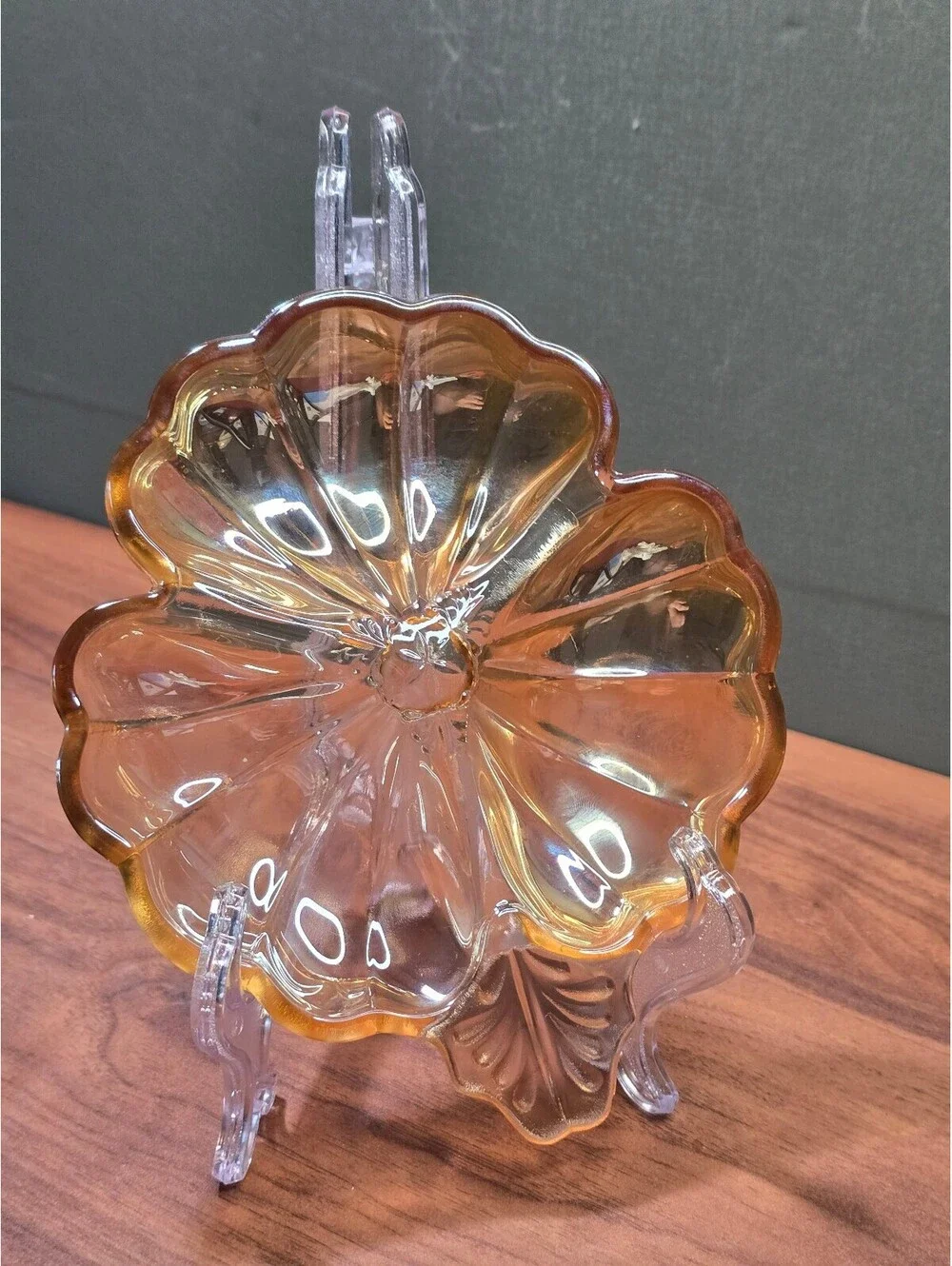 Vintage Amber Glass Flower Shaped Plate
